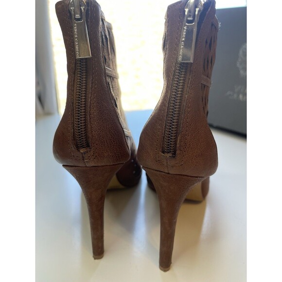 Vince Camuto Womens 9.5‎ Kachina Brown Leather Open Toe High Heel Booties W/box - Picture 7 of 14